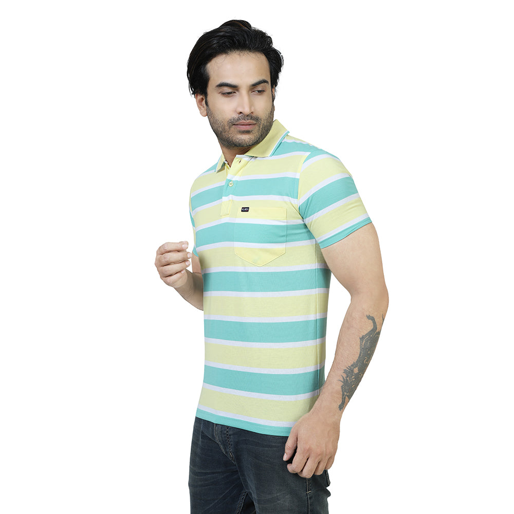 Men's Stripe Polo Half Sleeve T-Shirt Green and Yellow