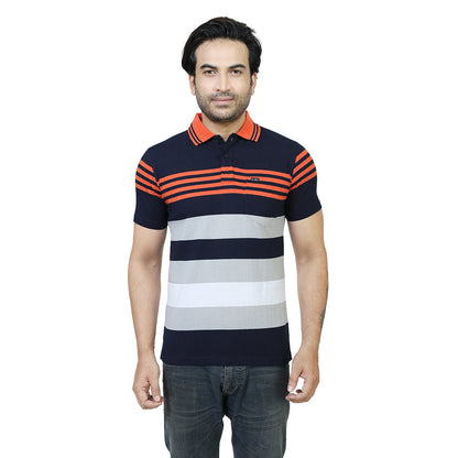 Men's Stripe Polo Half Sleeve T-Shirt Black and Grey