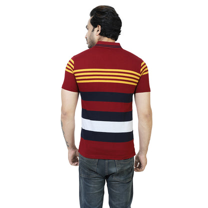 Men's Stripe Polo Half Sleeve T-Shirt Yellow and Blue