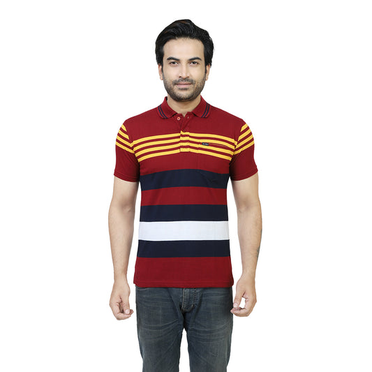 Men's Stripe Polo Half Sleeve T-Shirt Yellow and Blue