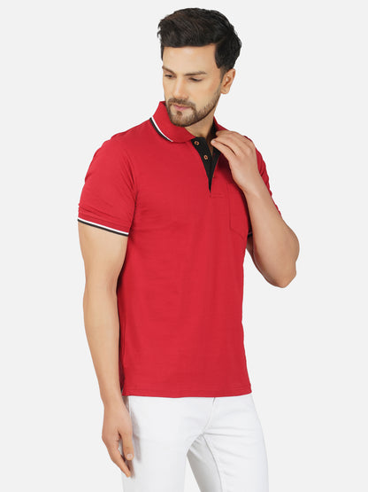 Men's Polo Half Sleeve Design T-Shirt Red and Black