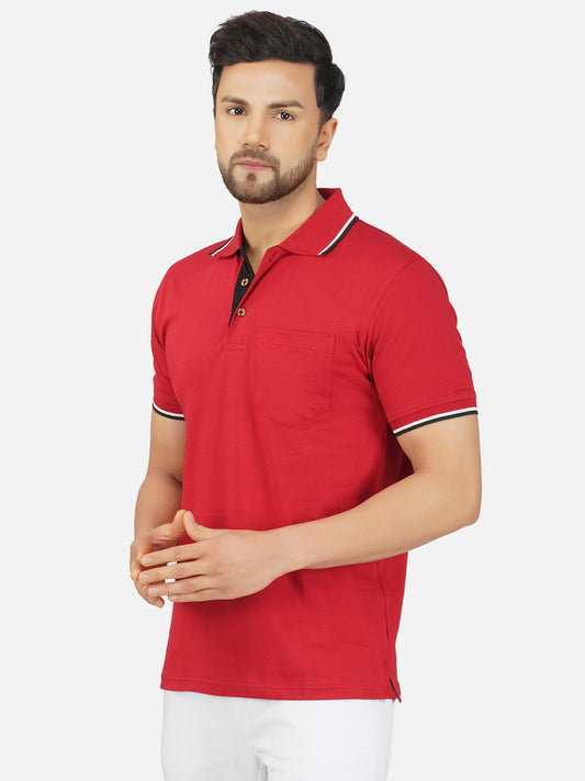 Men's Polo Half Sleeve Design T-Shirt Red and Black