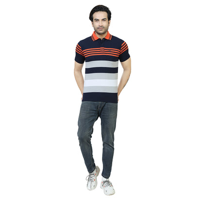 Men's Stripe Polo Half Sleeve T-Shirt Black and Grey