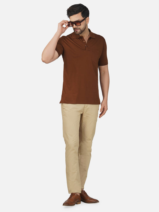 Men's Polo Half Sleeve T-Shirt Brown