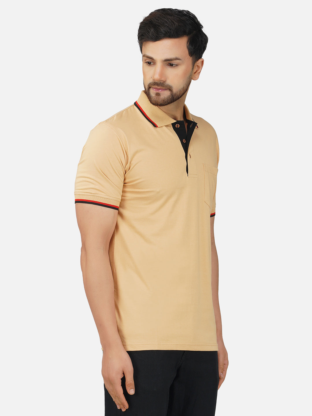 Men's Polo Half Sleeve Design T-Shirt Beige and Black