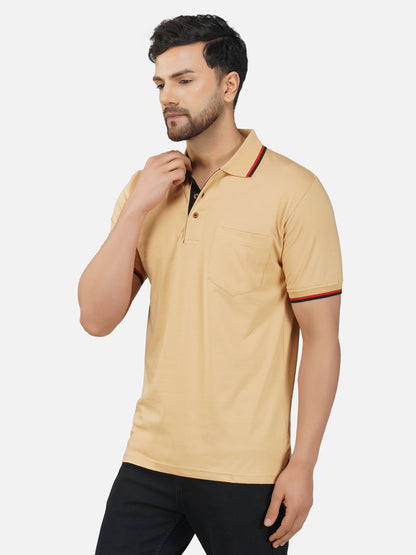 Men's Polo Half Sleeve Design T-Shirt Beige and Black