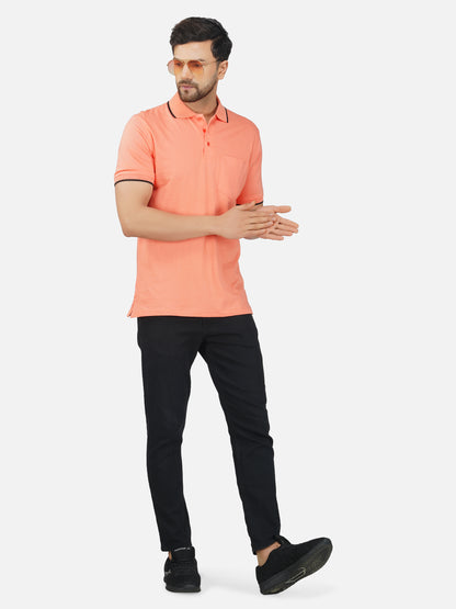 Men's Polo Half Sleeve Design T-Shirt Peach and Black