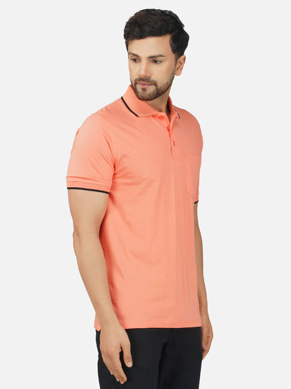 Men's Polo Half Sleeve Design T-Shirt Peach and Black