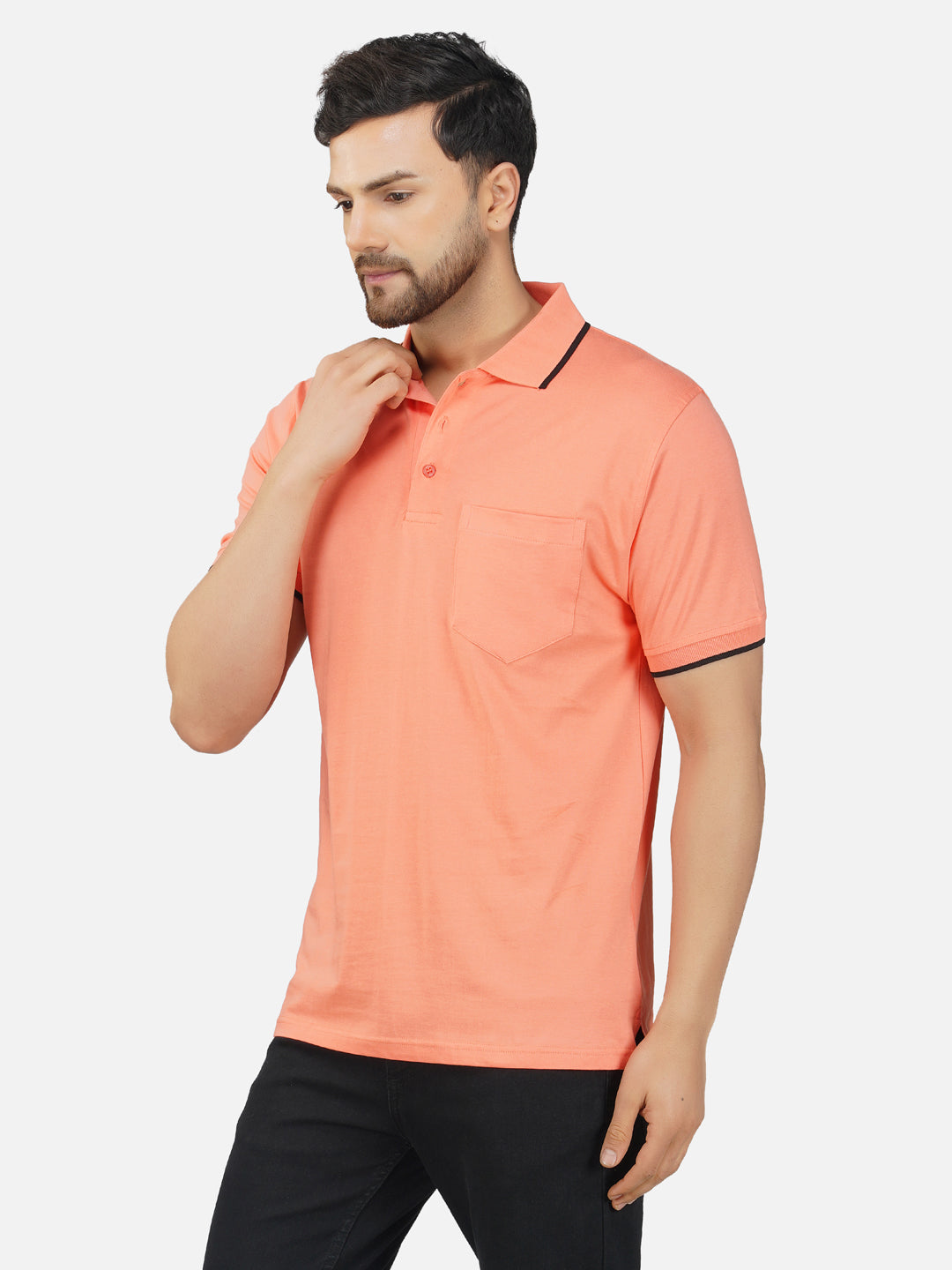 Men's Polo Half Sleeve Design T-Shirt Peach and Black