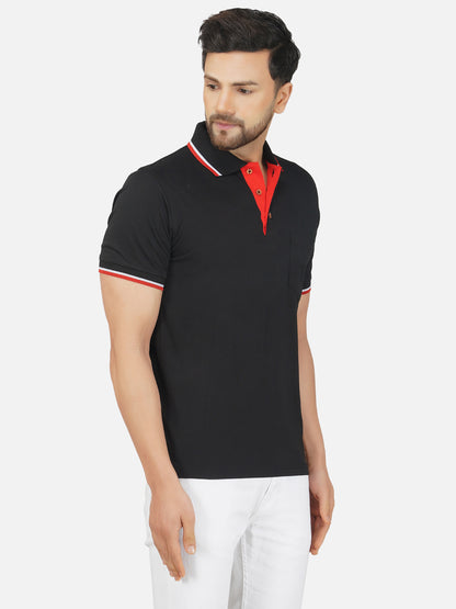 Men's Polo Half Sleeve Design T-Shirt Black and Red