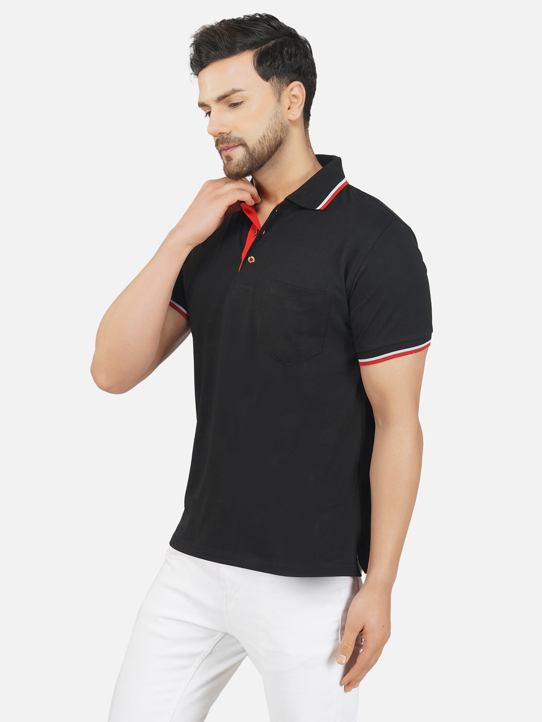 Men's Polo Half Sleeve Design T-Shirt Black and Red