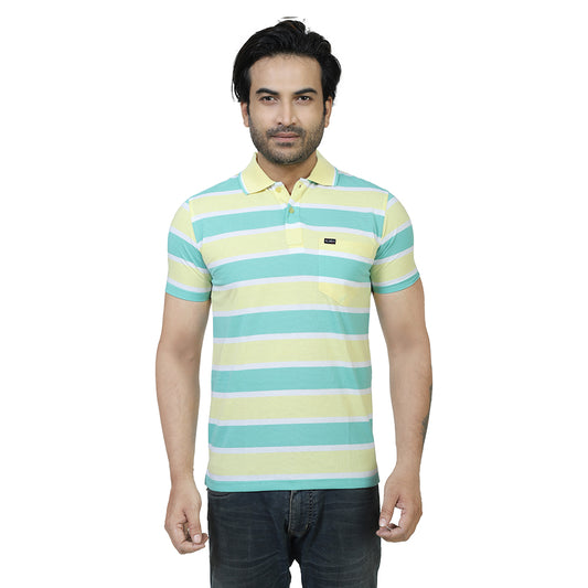 Men's Stripe Polo Half Sleeve T-Shirt Green and Yellow