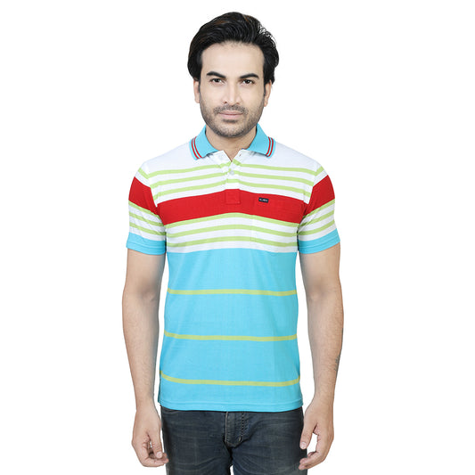 Men's Stripe Polo Half Sleeve T-Shirt Green and Red