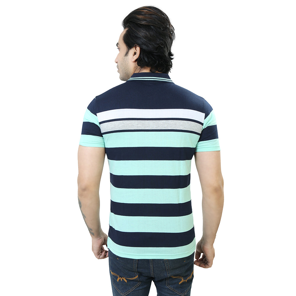 Men's Stripe Polo Half Sleeve T-Shirt Green and White