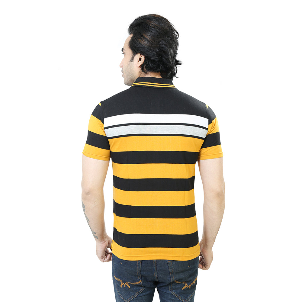 Men's Stripe Polo Half Sleeve T-Shirt Yellow and White