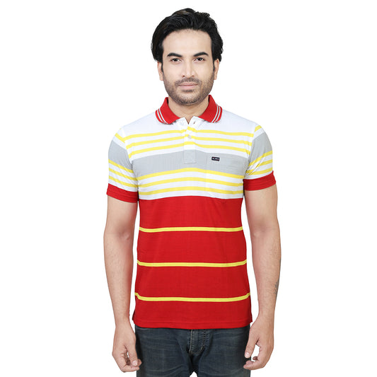 Men's Stripe Polo Half T-Shirt Red and Grey