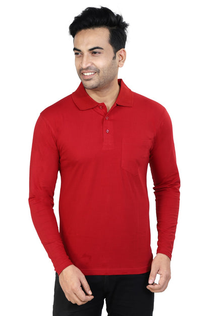 Men's Polo Full Sleeve T-Shirt Red