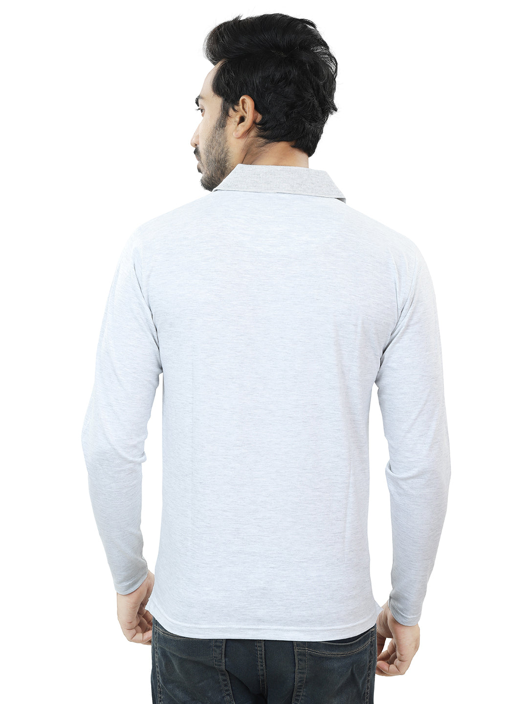 Men's Polo Full Sleeve T-Shirt White Melange