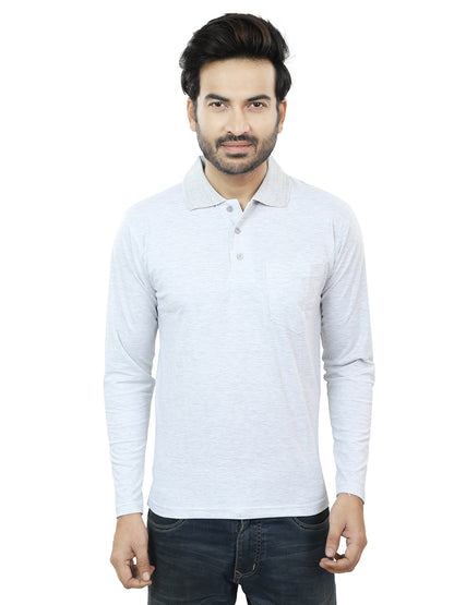 Men's Polo Full Sleeve T-Shirt White Melange