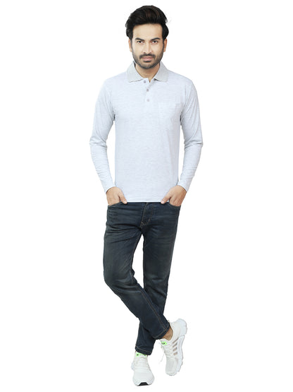 Men's Polo Full Sleeve T-Shirt White Melange