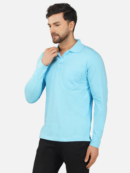 Men's Polo Full Sleeve T-Shirt Aquablue