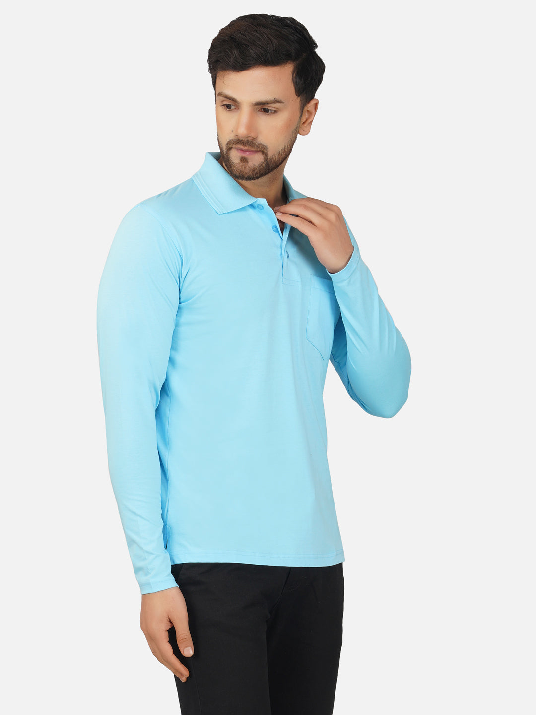 Men's Polo Full Sleeve T-Shirt Aquablue