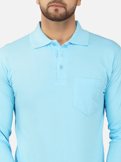 Men's Polo Full Sleeve T-Shirt Aquablue