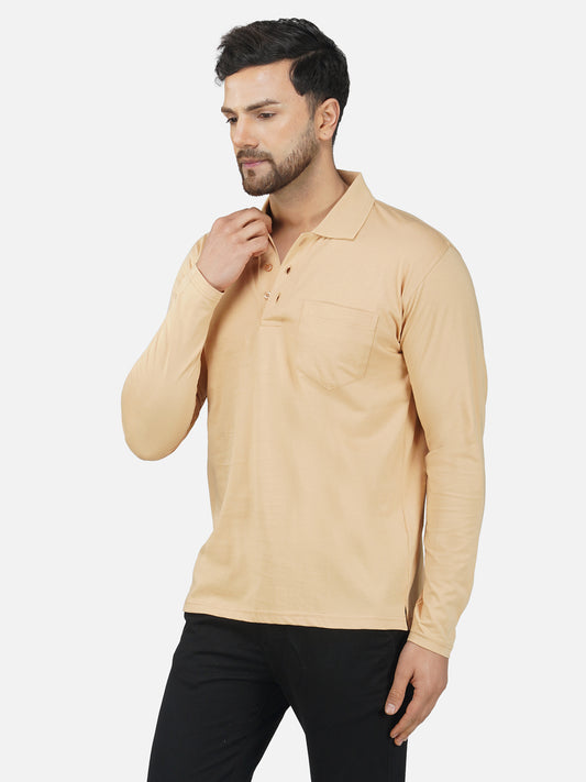 Men's Polo Full Sleeve T-Shirt Beige