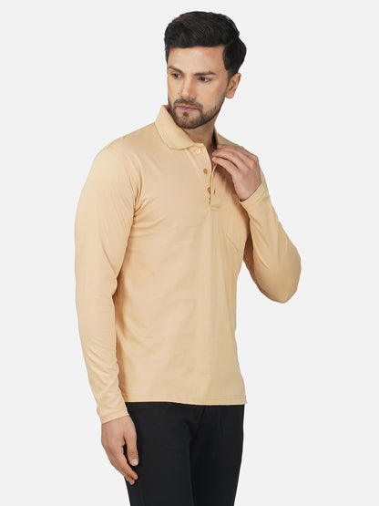 Men's Polo Full Sleeve T-Shirt Beige