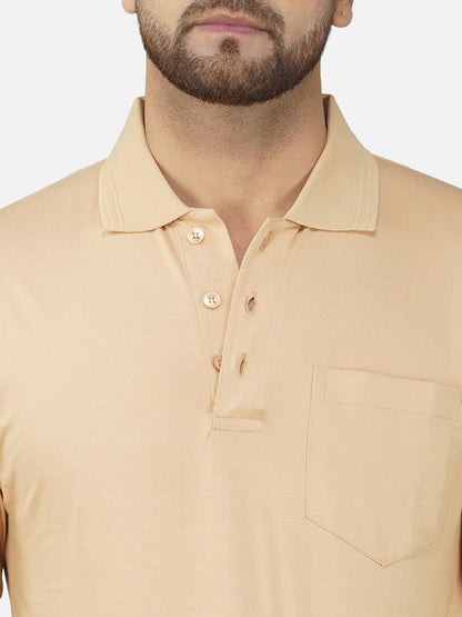 Men's Polo Full Sleeve T-Shirt Beige