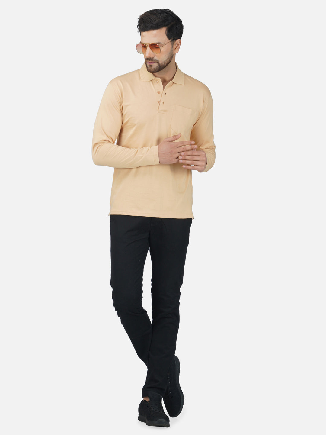 Men's Polo Full Sleeve T-Shirt Beige