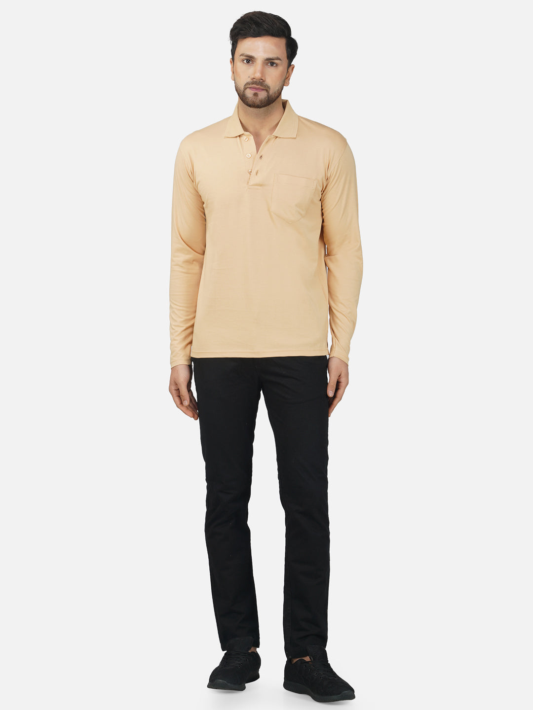 Men's Polo Full Sleeve T-Shirt Beige