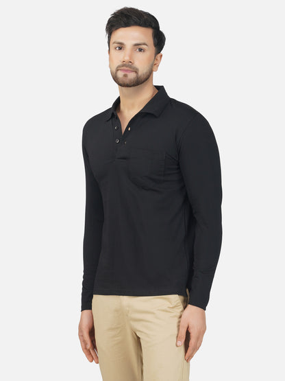 Men's Polo Full Sleeve T-Shirt Black