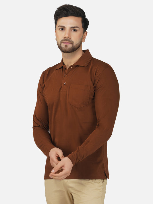 Men's Polo Full Sleeve T-Shirt Brown