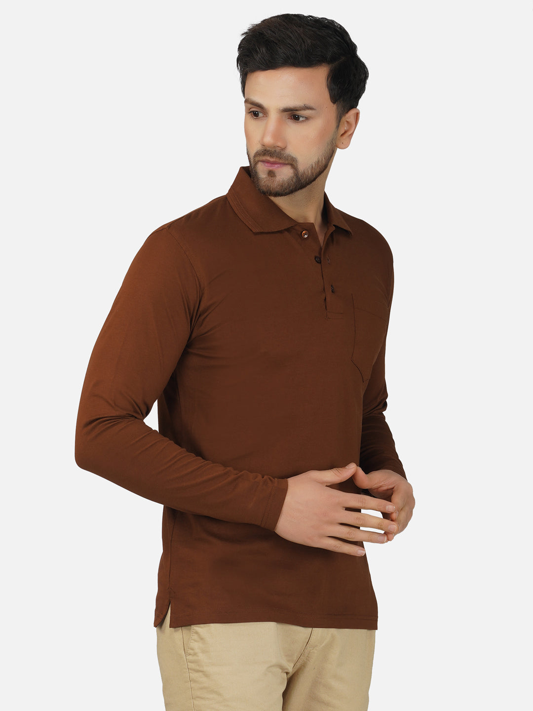 Men's Polo Full Sleeve T-Shirt Brown