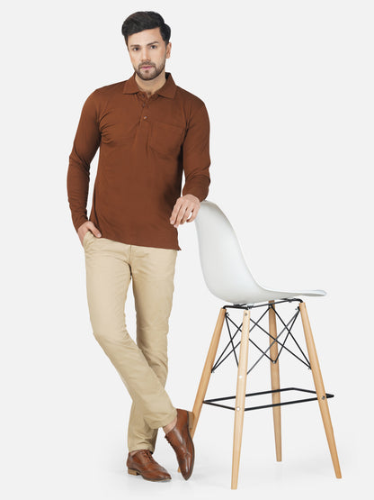 Men's Polo Full Sleeve T-Shirt Brown