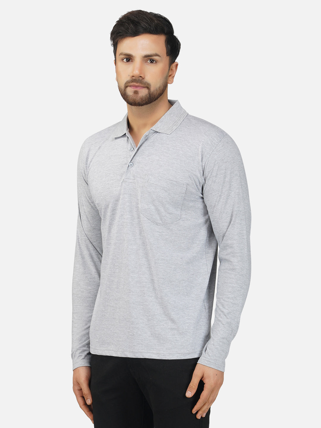 Men's Polo Full Sleeve T-Shirt Grey Melange