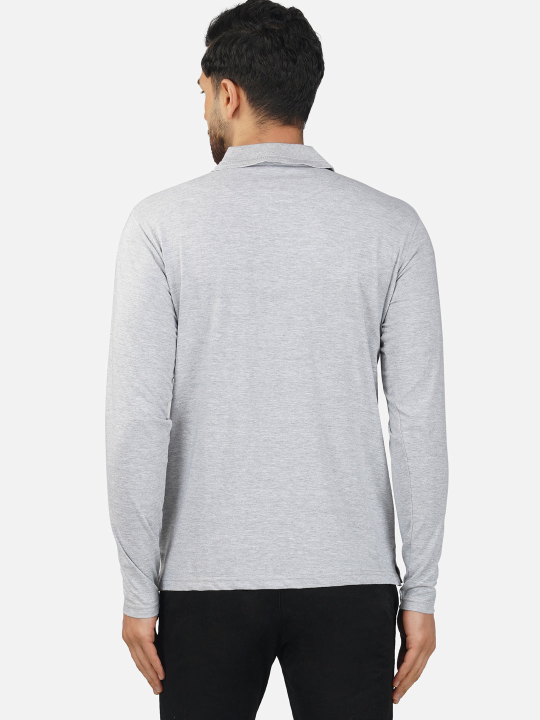 Men's Polo Full Sleeve T-Shirt Grey Melange