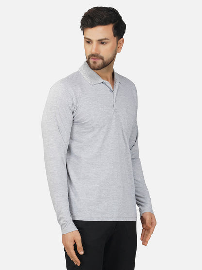 Men's Polo Full Sleeve T-Shirt Grey Melange