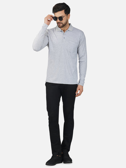 Men's Polo Full Sleeve T-Shirt Grey Melange