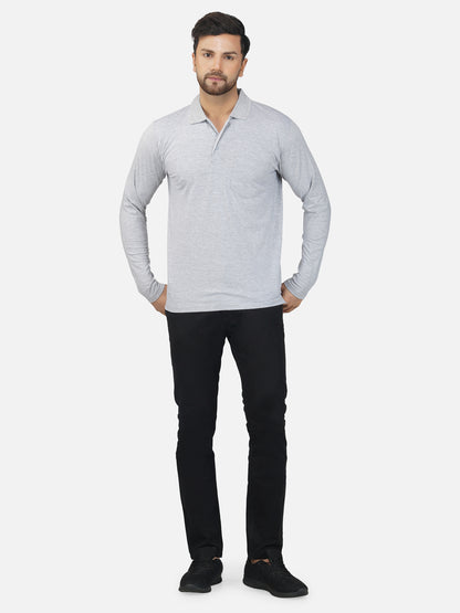 Men's Polo Full Sleeve T-Shirt Grey Melange