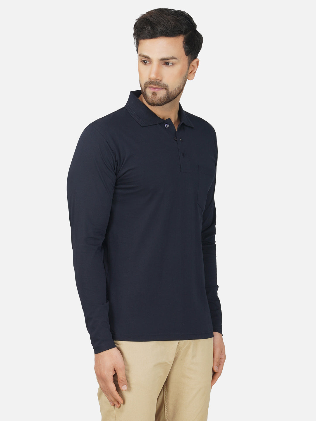 Men's Polo Full Sleeve T-Shirt Navy Blue