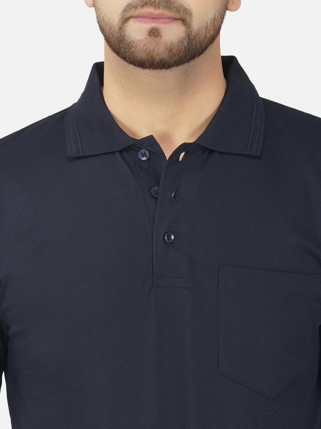 Men's Polo Full Sleeve T-Shirt Navy Blue