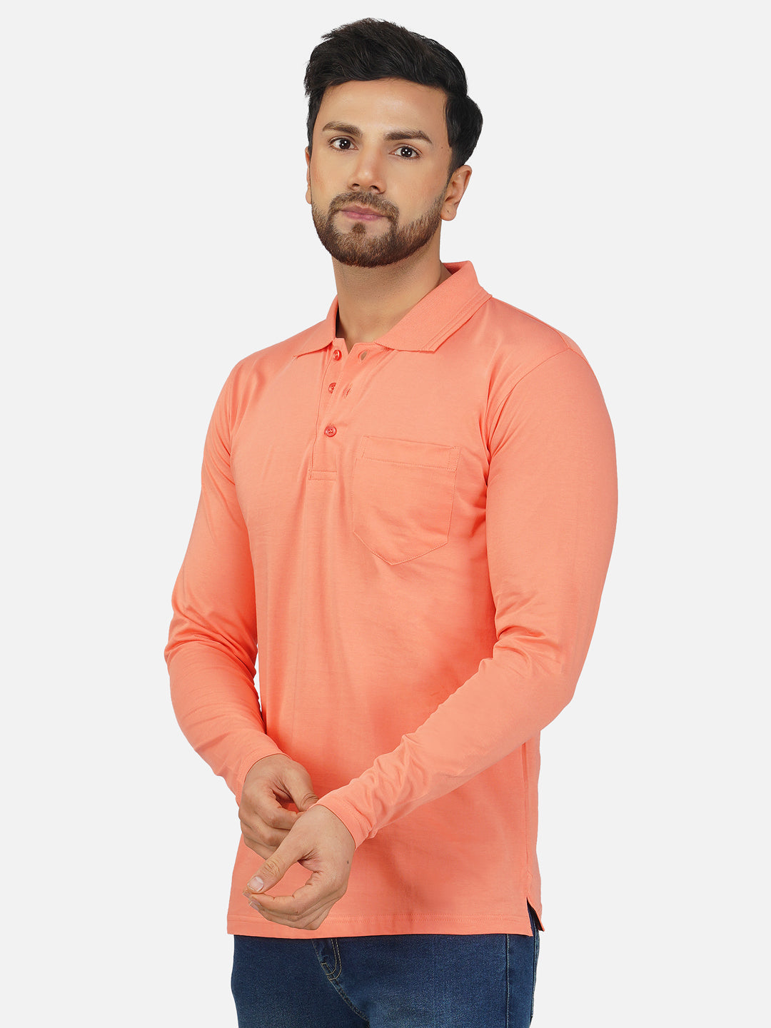 Men's Polo Full Sleeve T-Shirt Pink