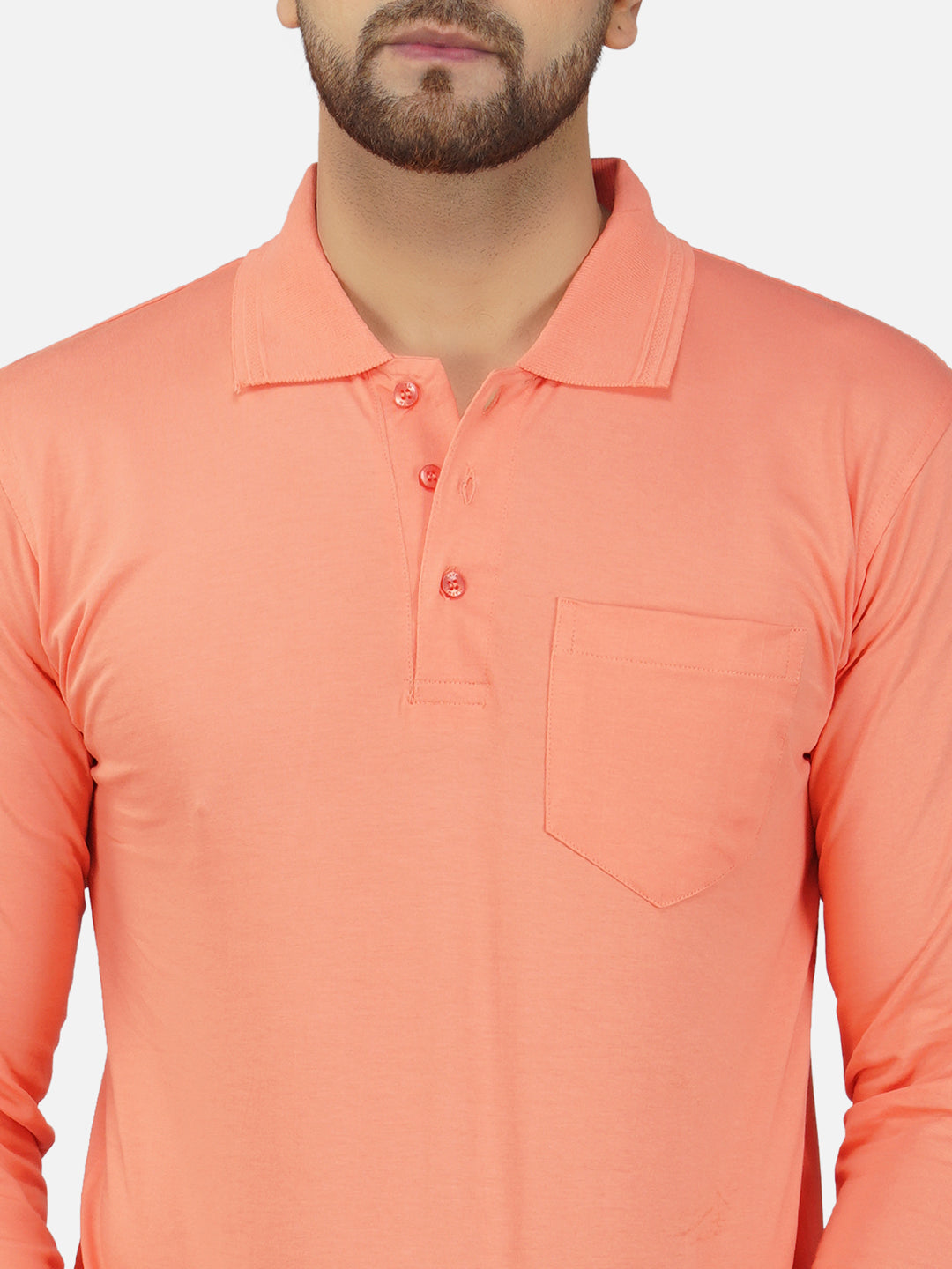 Men's Polo Full Sleeve T-Shirt Pink