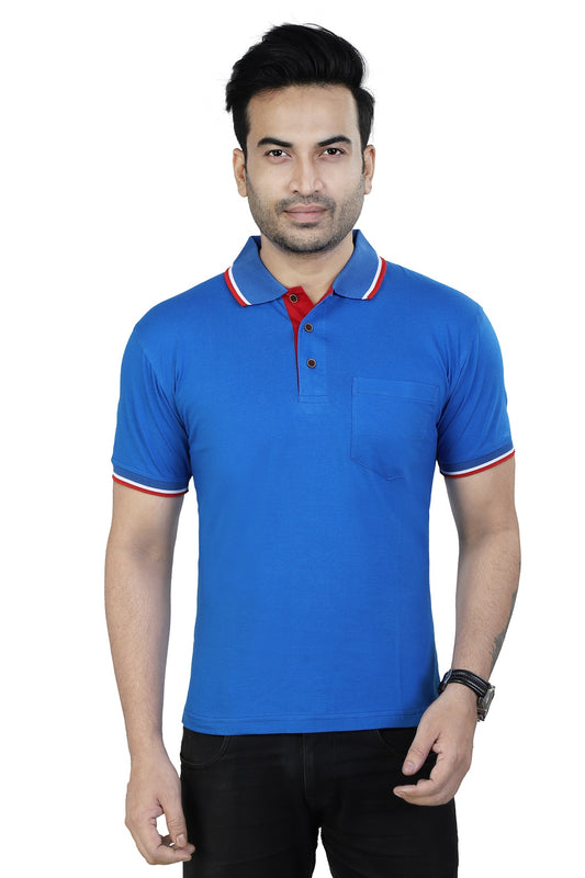 Men's Polo Half Sleeve Design T-Shirt Royal Blue and Red