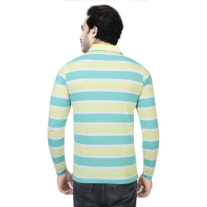 Men's Stripe Polo Full Sleeve T-Shirt Green and Yellow