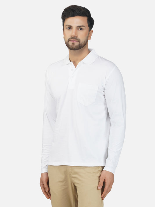 Men's Polo Full Sleeve T-Shirt White