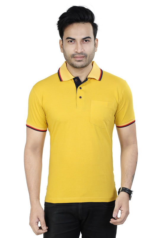 Men's Polo Half Sleeve Design T-Shirt Yellow and Black